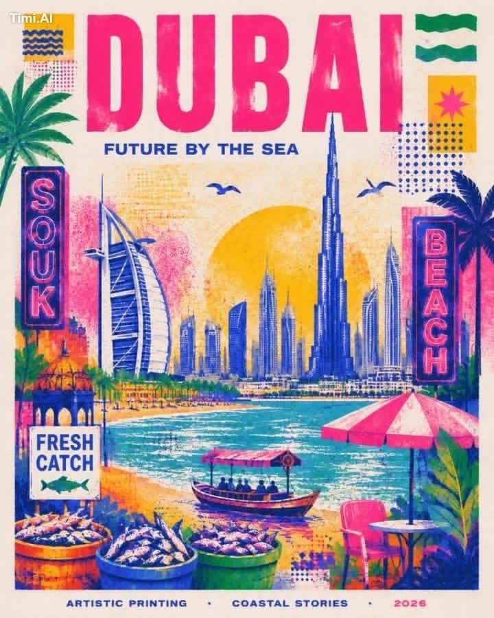 Create a stylish modern travel poster inspired by risography