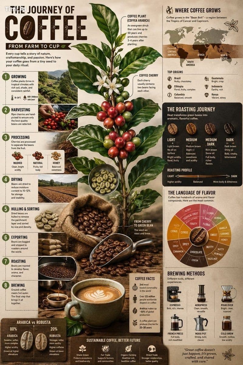 Create a visually rich infographic showing the journey of co