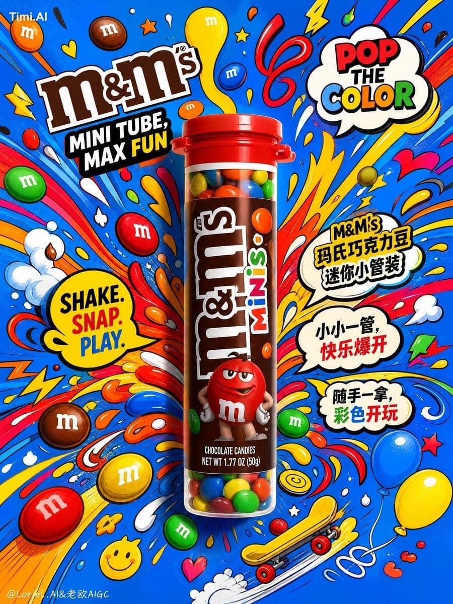 Create an ultra-vibrant commercial poster for M&M’s chocolat