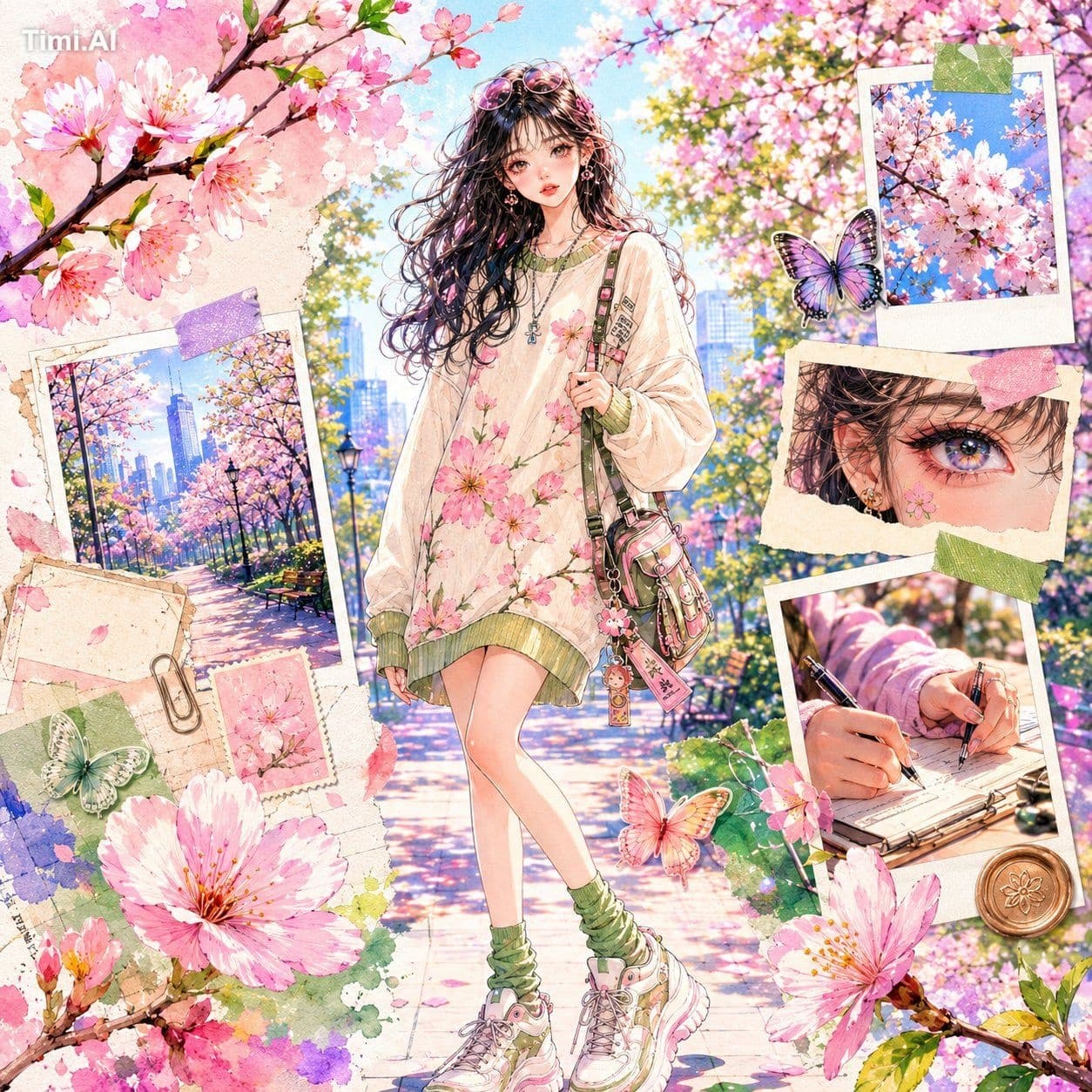 Create a premium vertical fashion collage poster in dreamy K