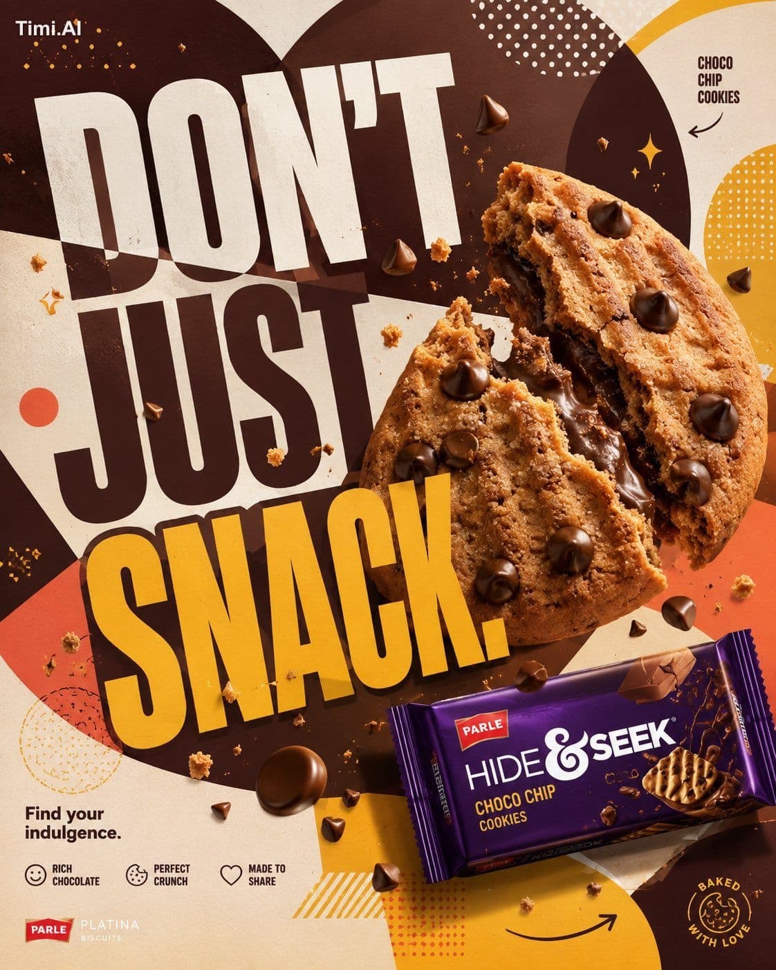NO milk splash, NO pouring chocolate, NO floating packaging,