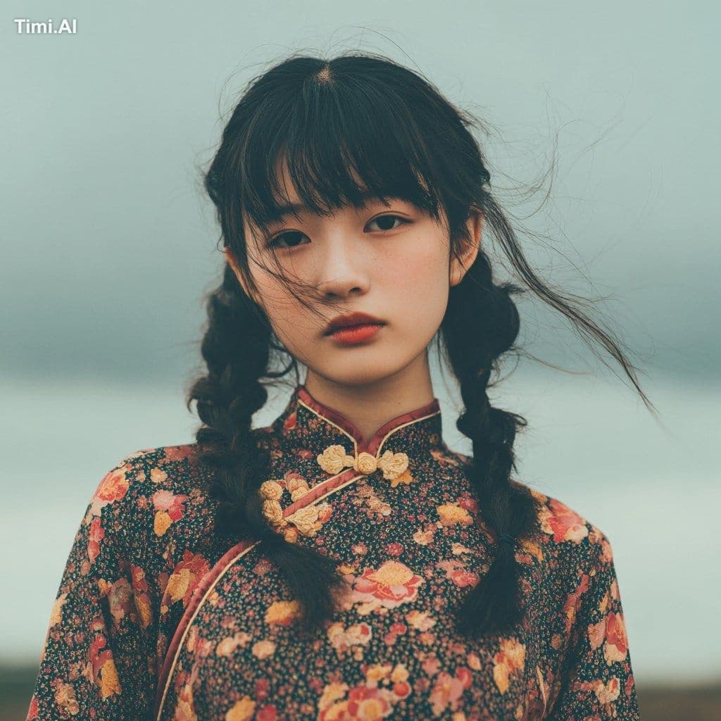 A Chinese girl, half-length photo, 8K, high quality --ar 1:1