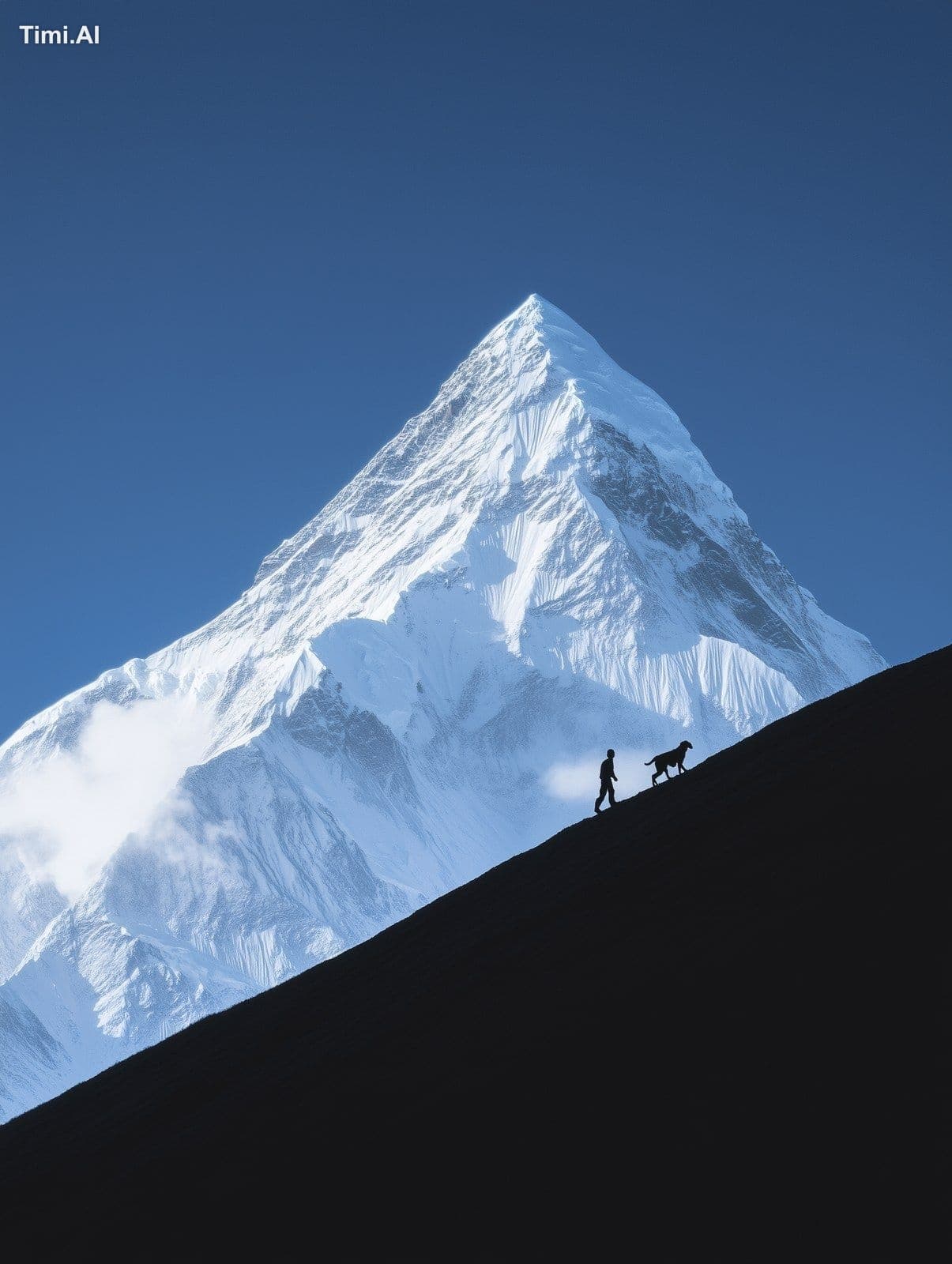 In the distance, a solitary snowy mountain peaks with a bit