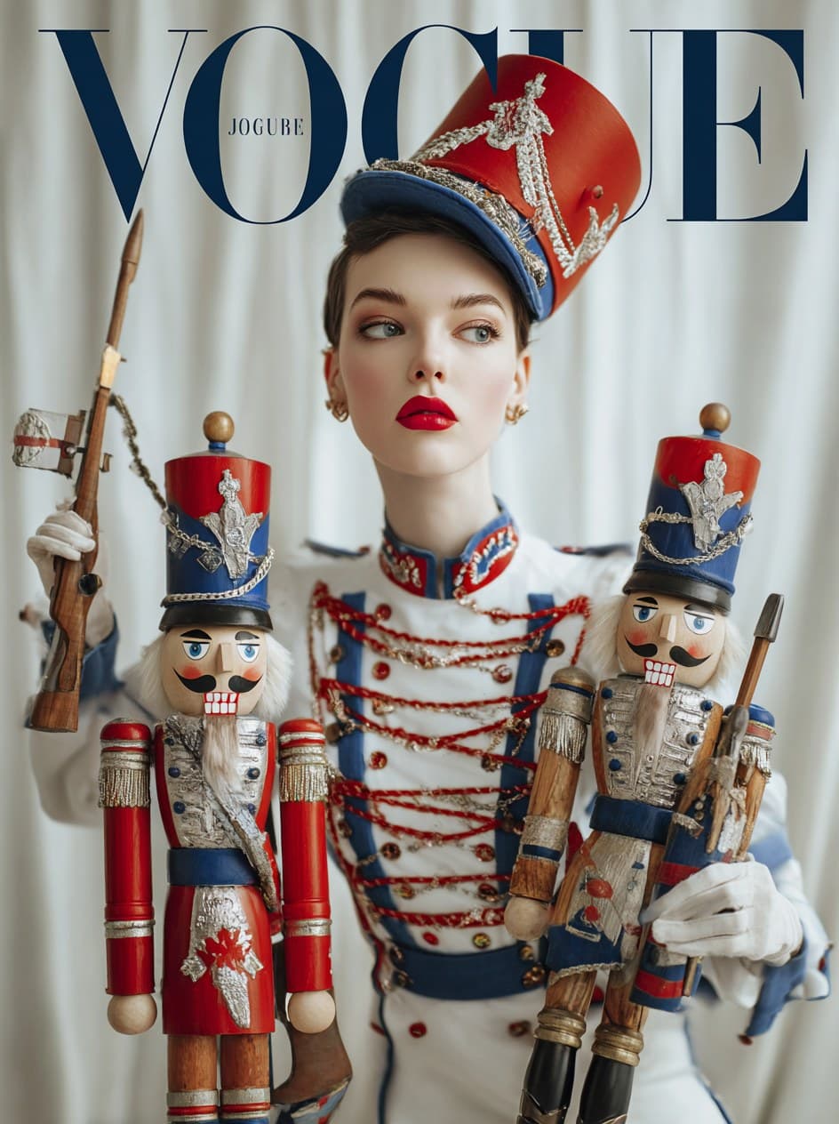 vogue photoshoot of a fashionable model posing with wooden s