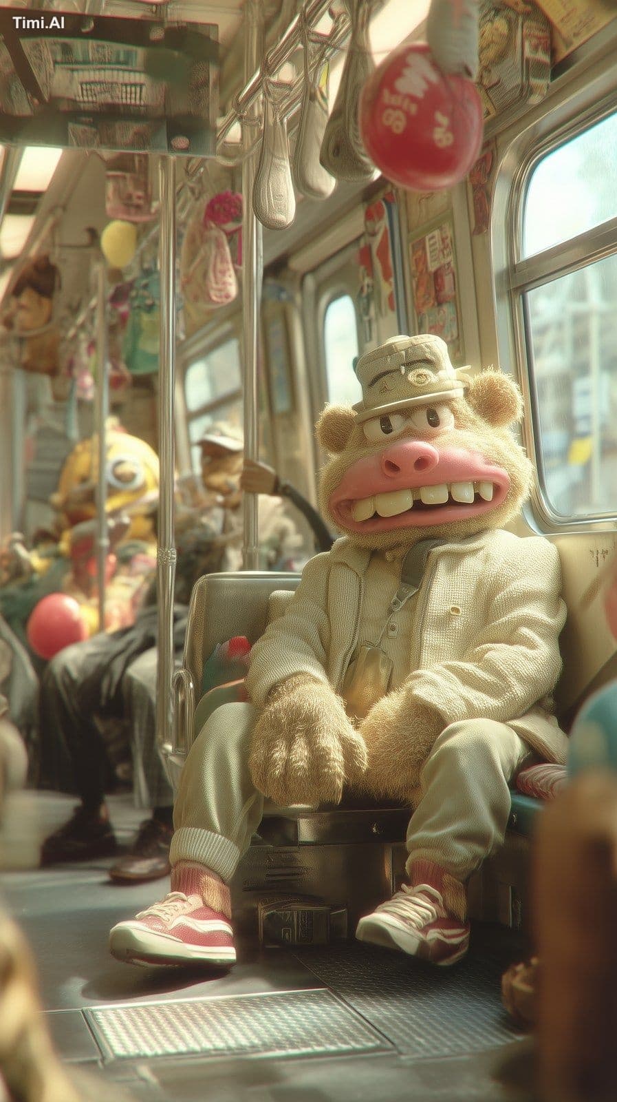 a hyper-realistic subway interior during a typical commute,