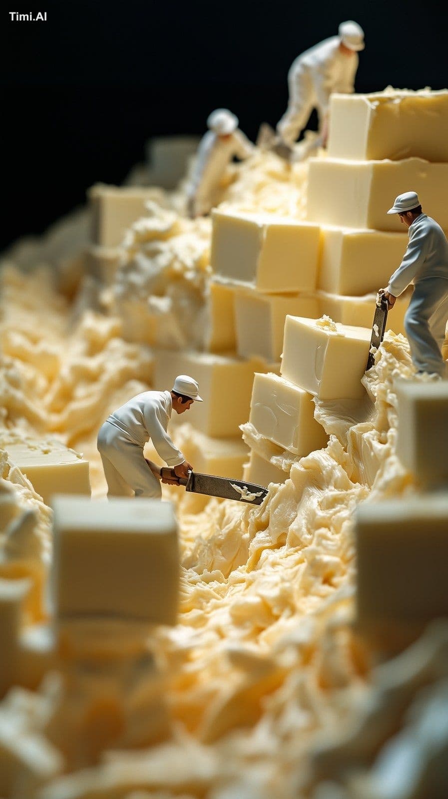 Miniature male bakers in white uniforms, working in pairs to