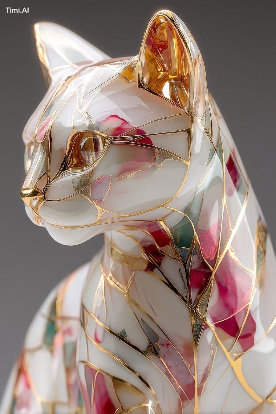 20h half body Cat 2d portrait. Resin and multicolor alcohol