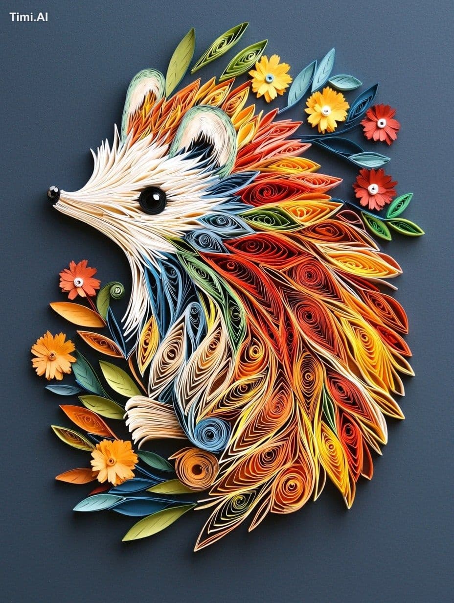 hedgehog ,created using paper quilling , --ar 3:4 --quality