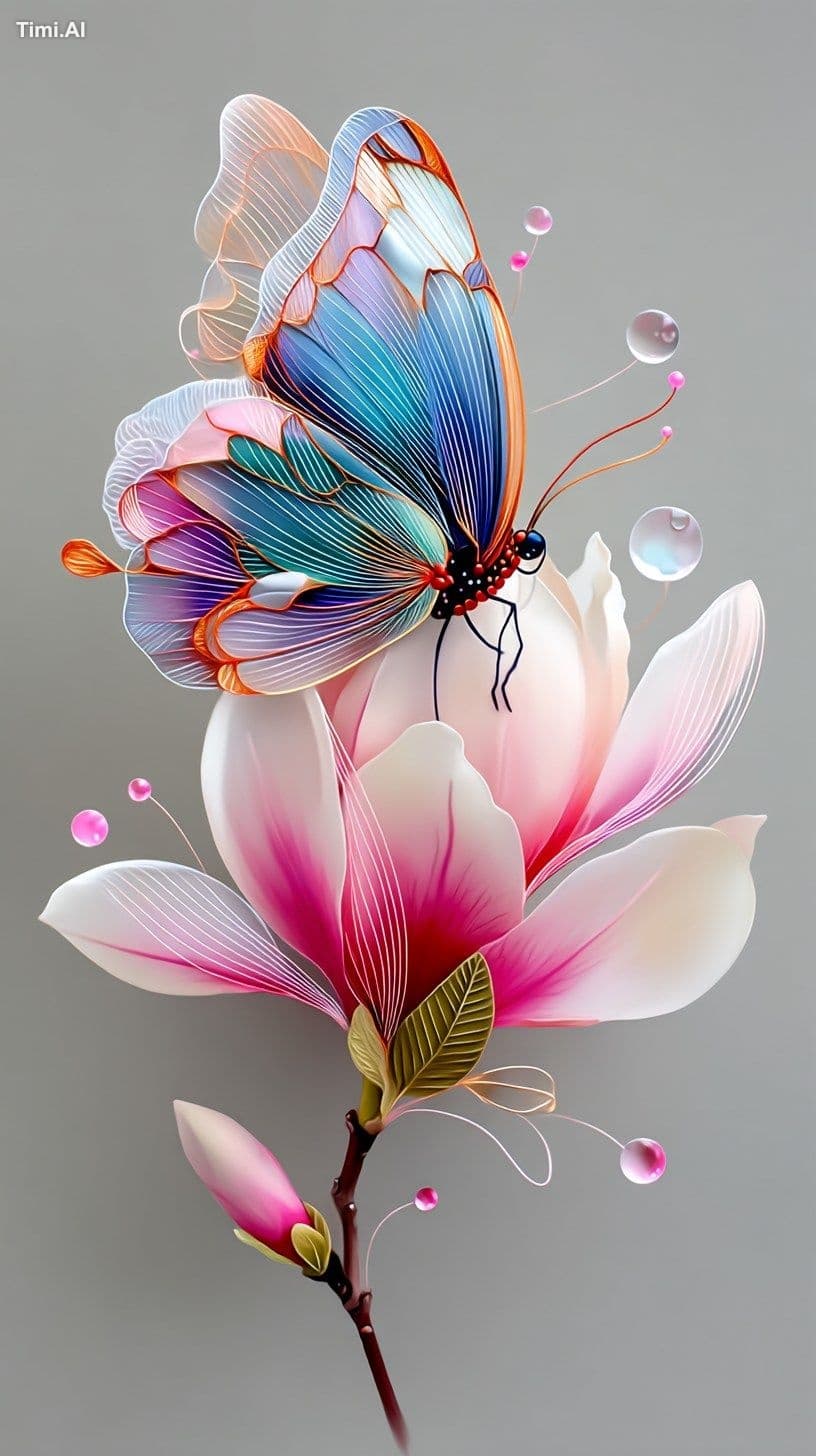 drawing with coloured pencils. Spring, beautiful butterfly o