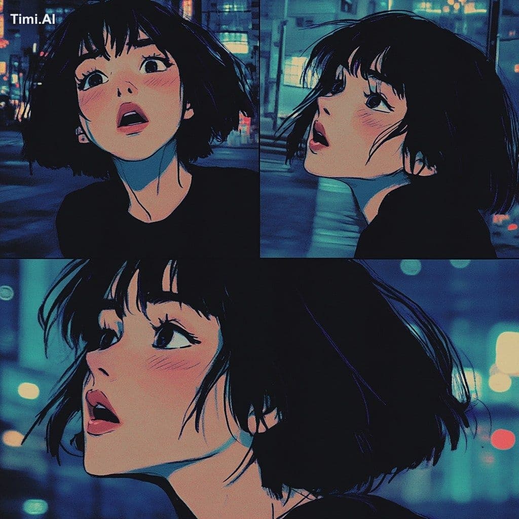 90s anime-style Latina girl with a melancholic yet confident