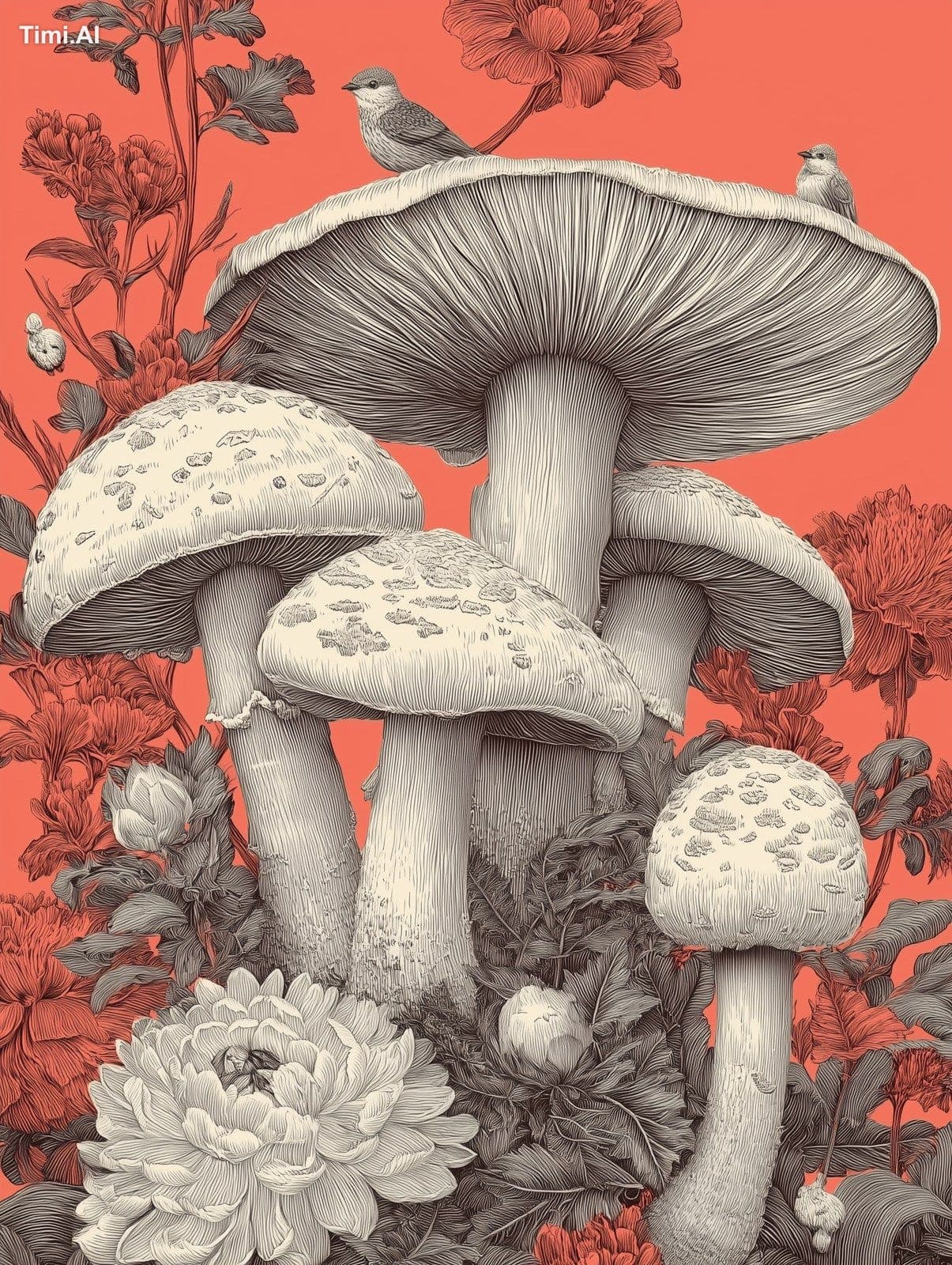 elegant The engraving botanical composition of mushrooms , l