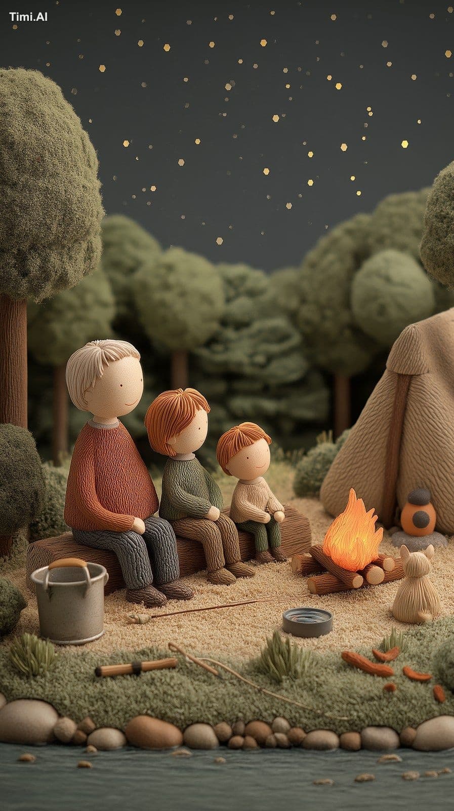 Miniature diorama scene in handcrafted plasticine style: A p