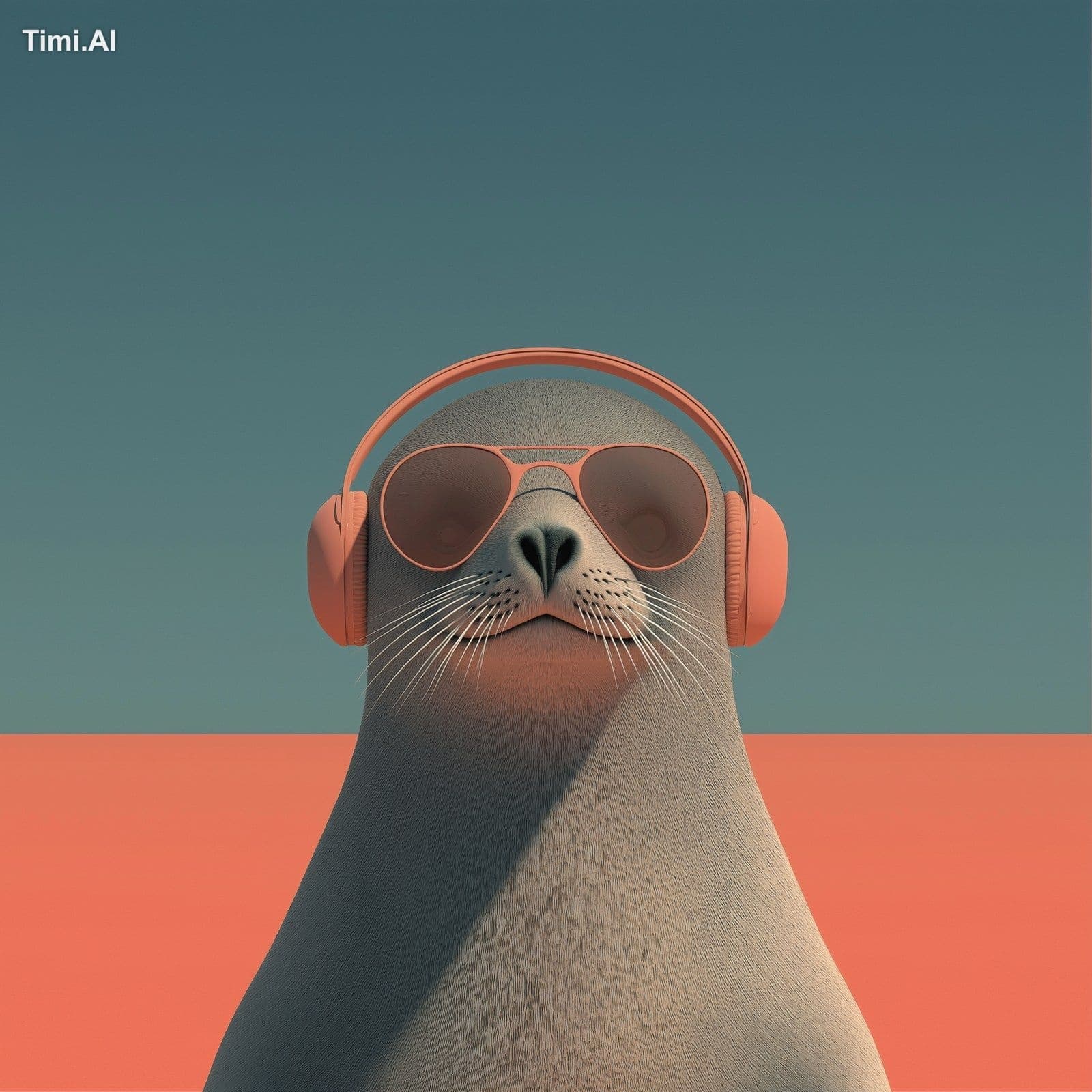 portrait of a Seal with Headphones, symmetrical, sunglasses,
