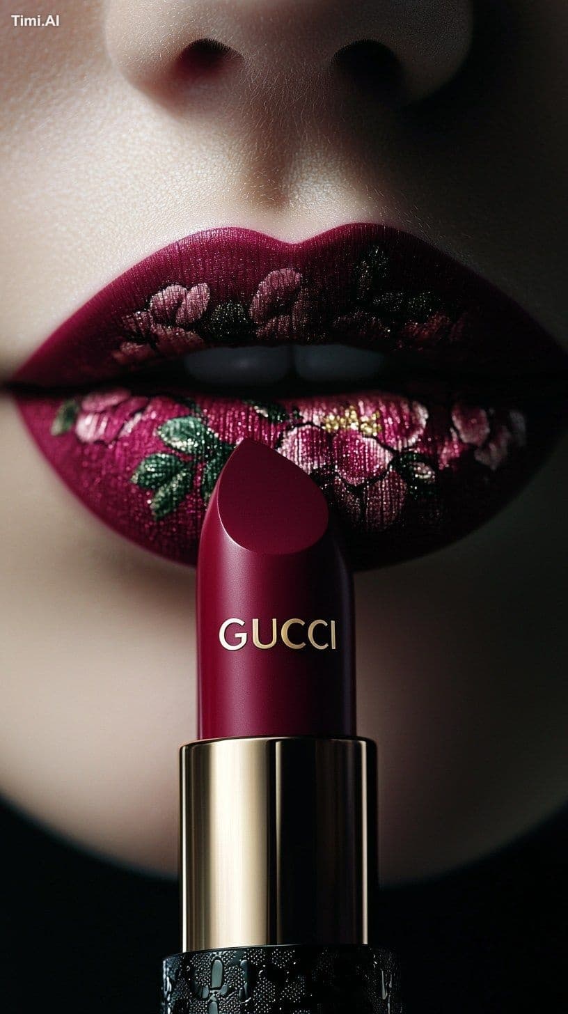 a pair of lips with a gucci flower pattern applied to them w