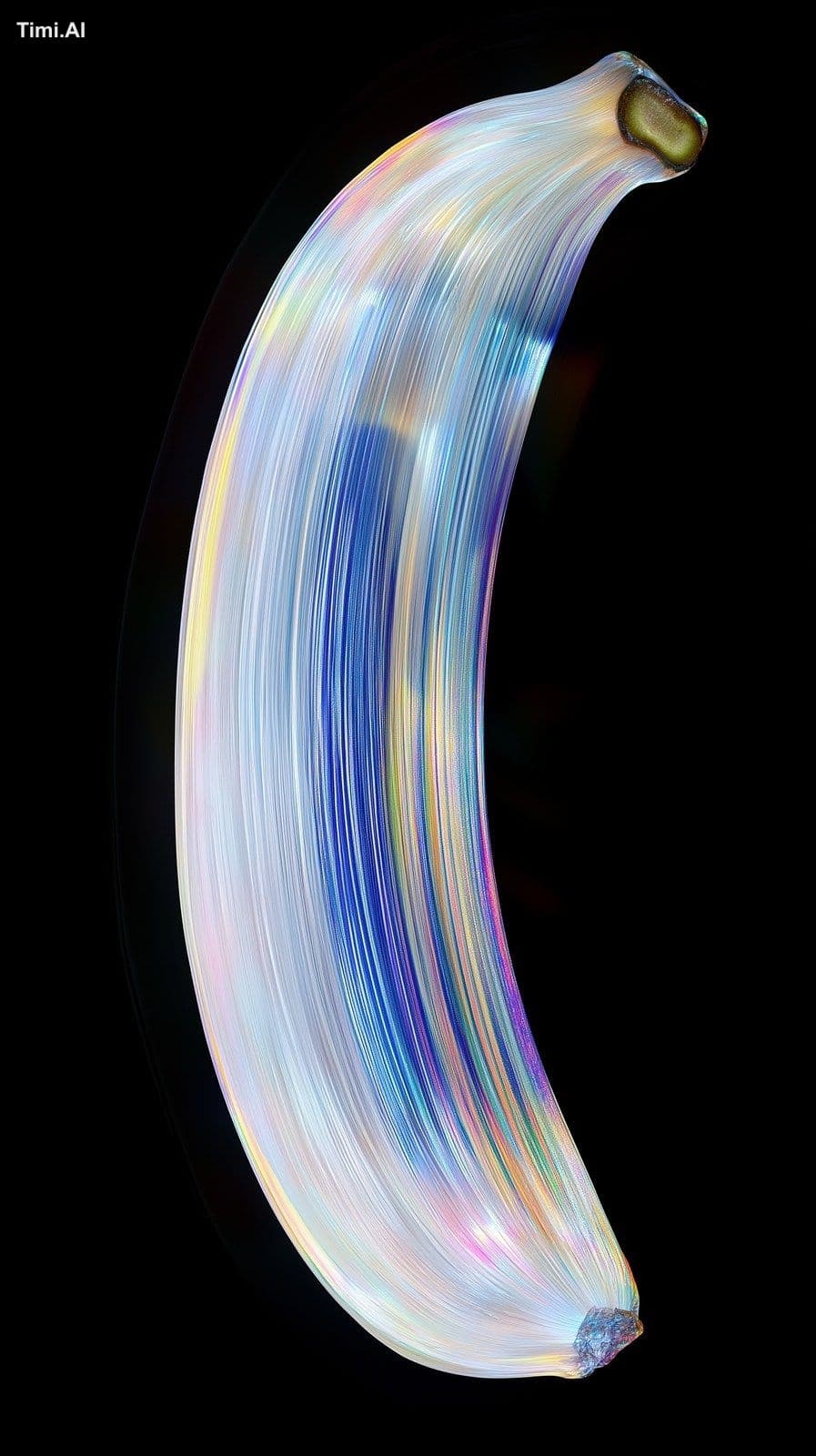 Views, abstract holographic banana, shining white light with