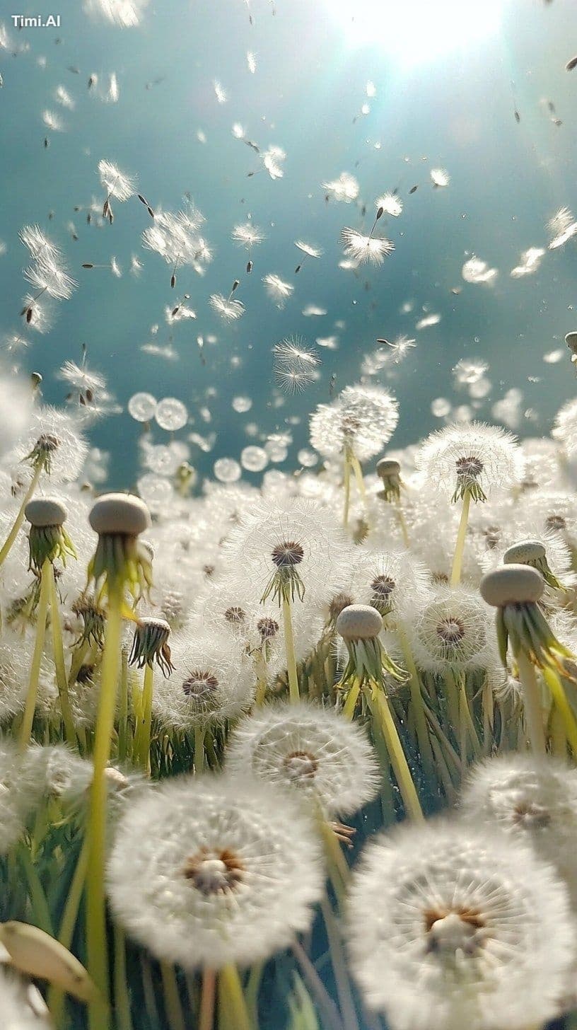 A close-up of dandelions,a sea of dandelion flowers,with som