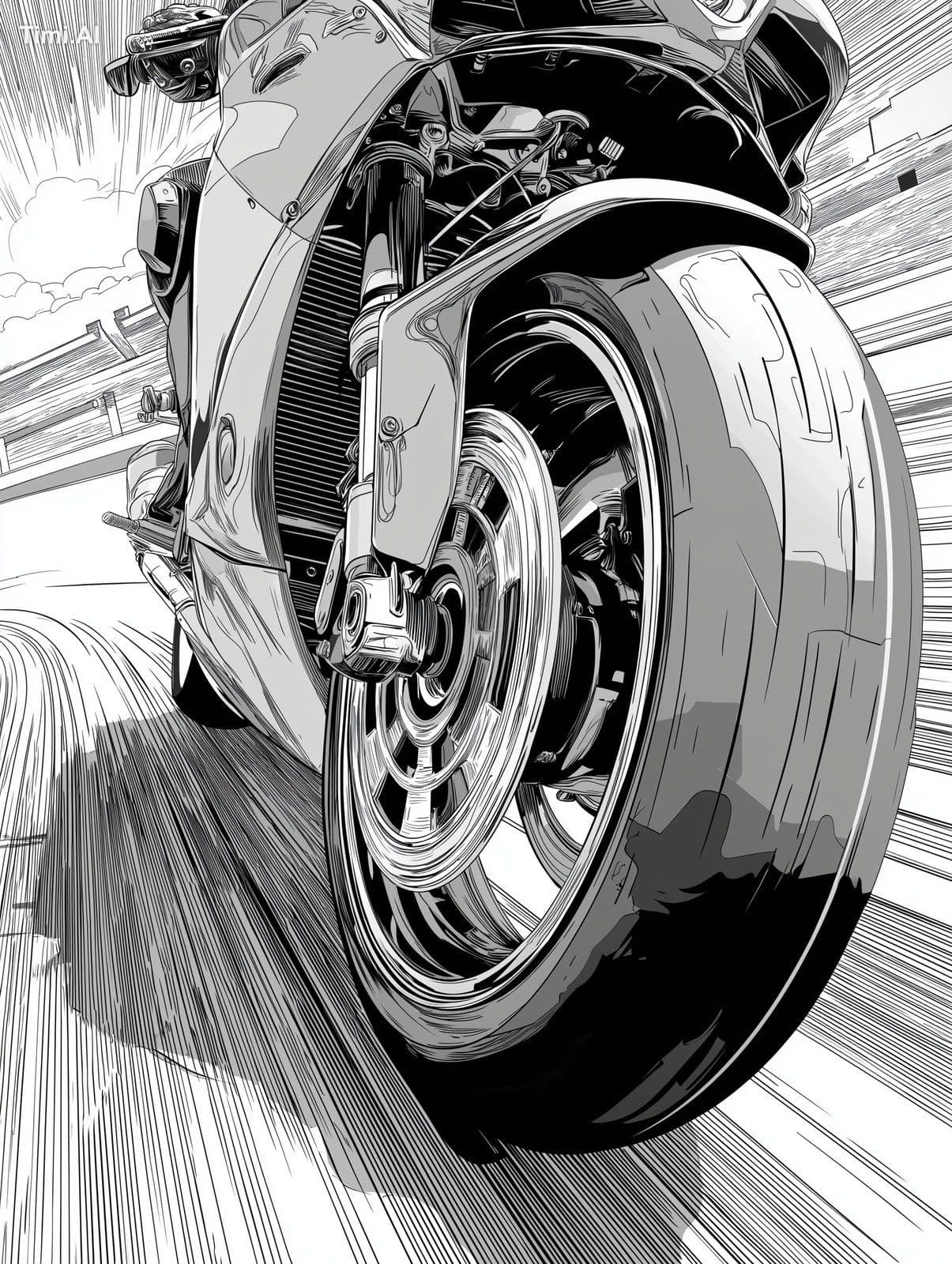 Superbike coloring book,A close-up of spinning wheels with a