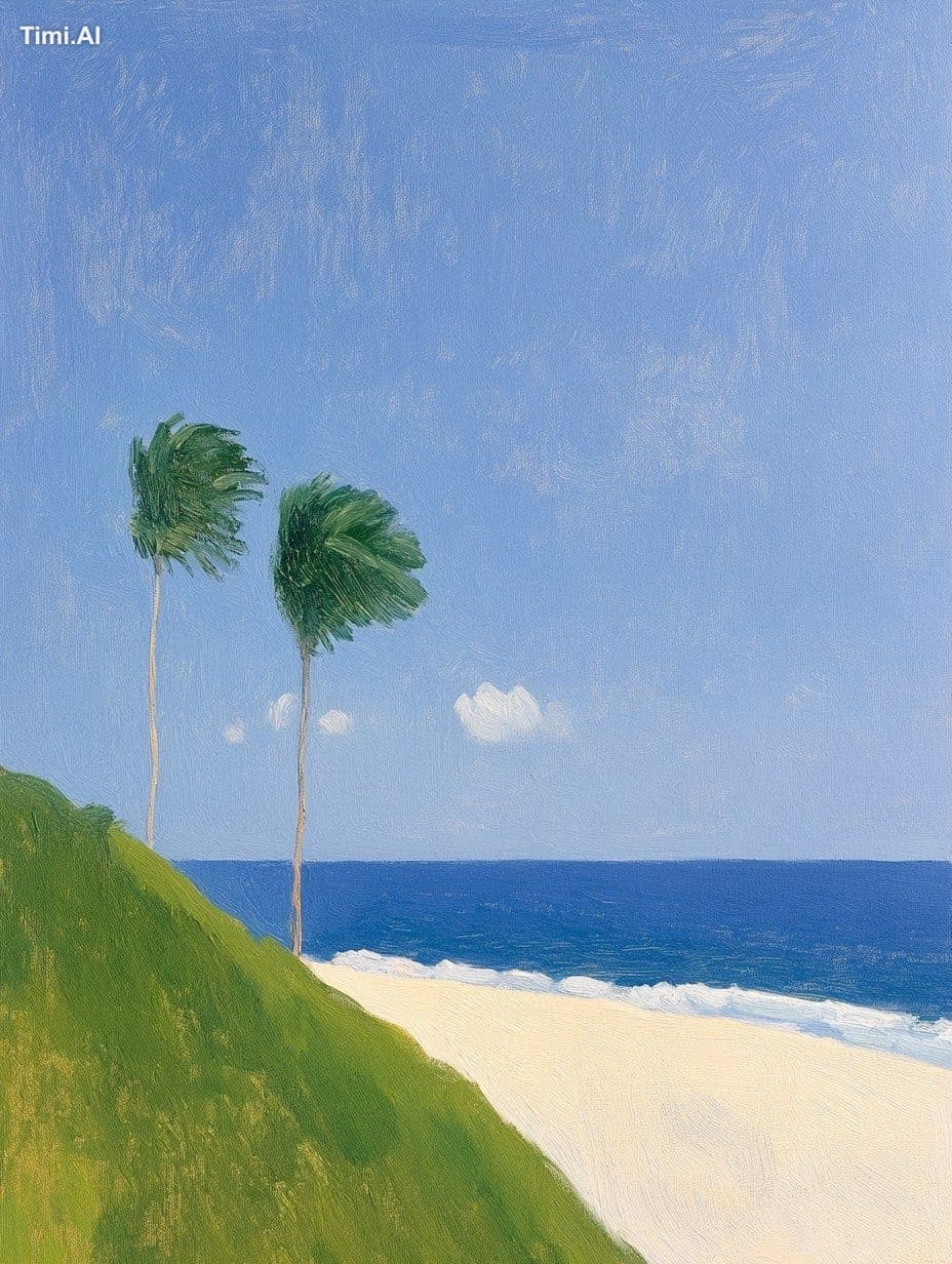 oil on canvas,lush, The tropical Shore,A typhoon struck,summ