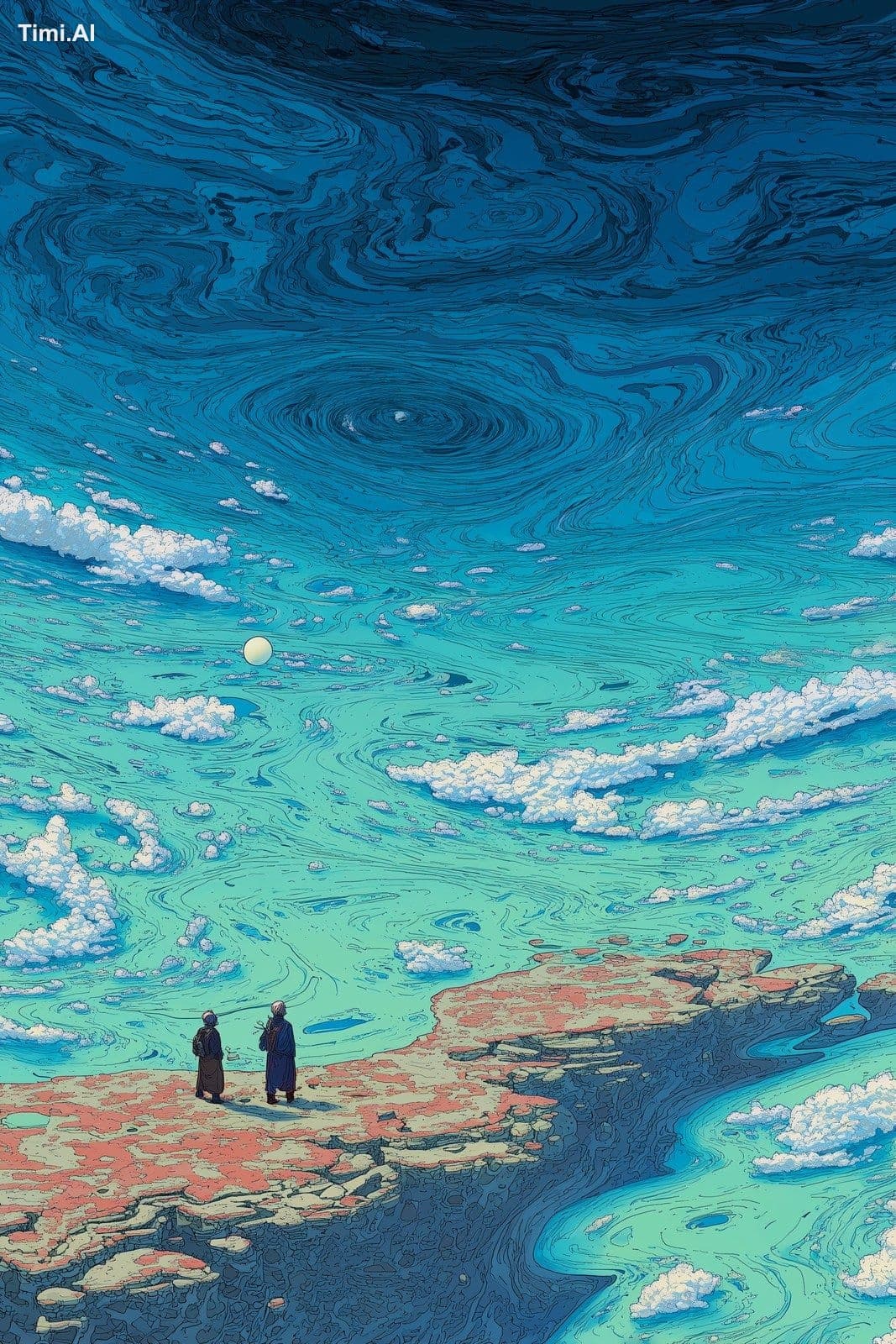 Moebius, man see the space , liquid , anime, paint over , an