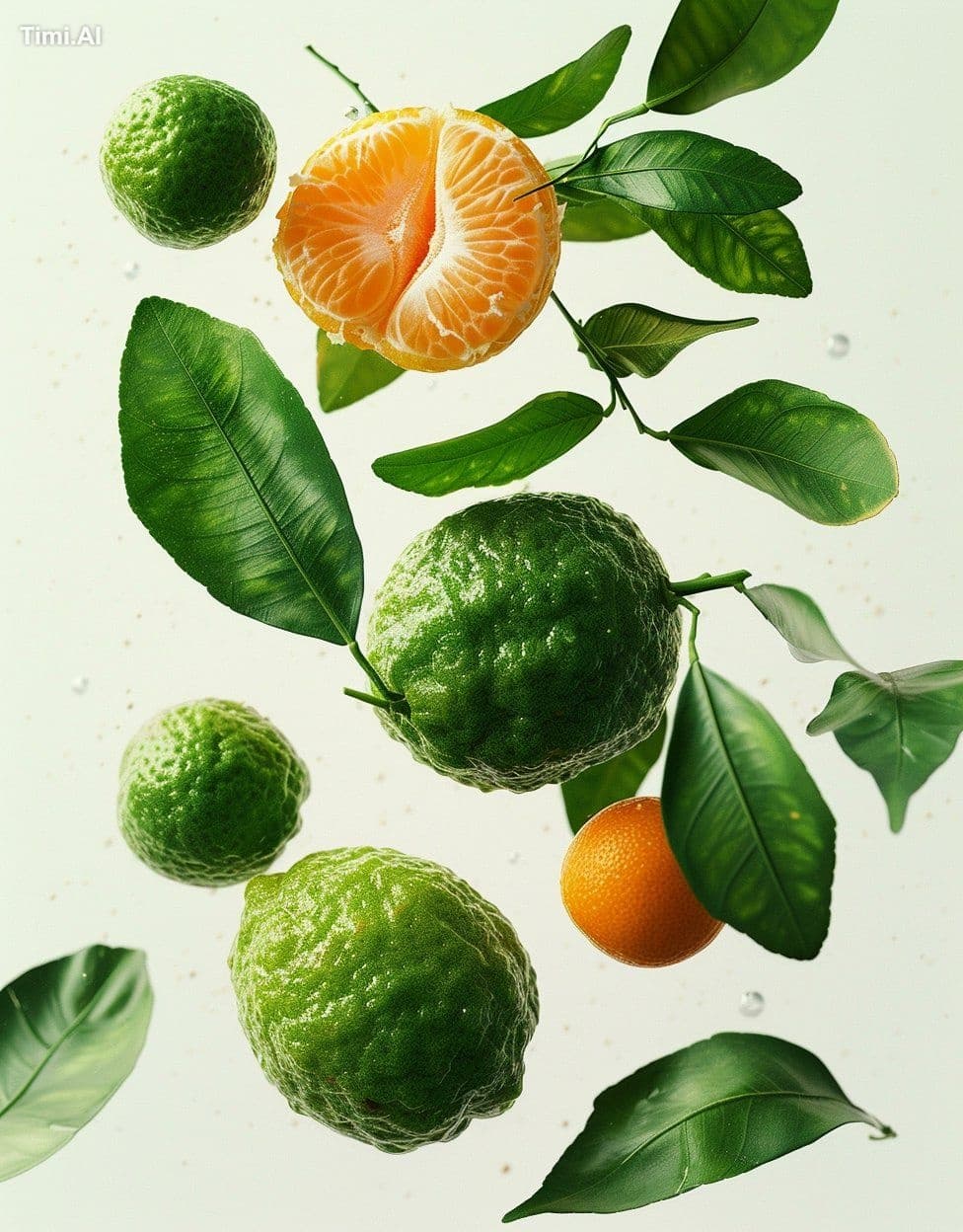 A vertical alignment of three citrus fruits with accompanyin