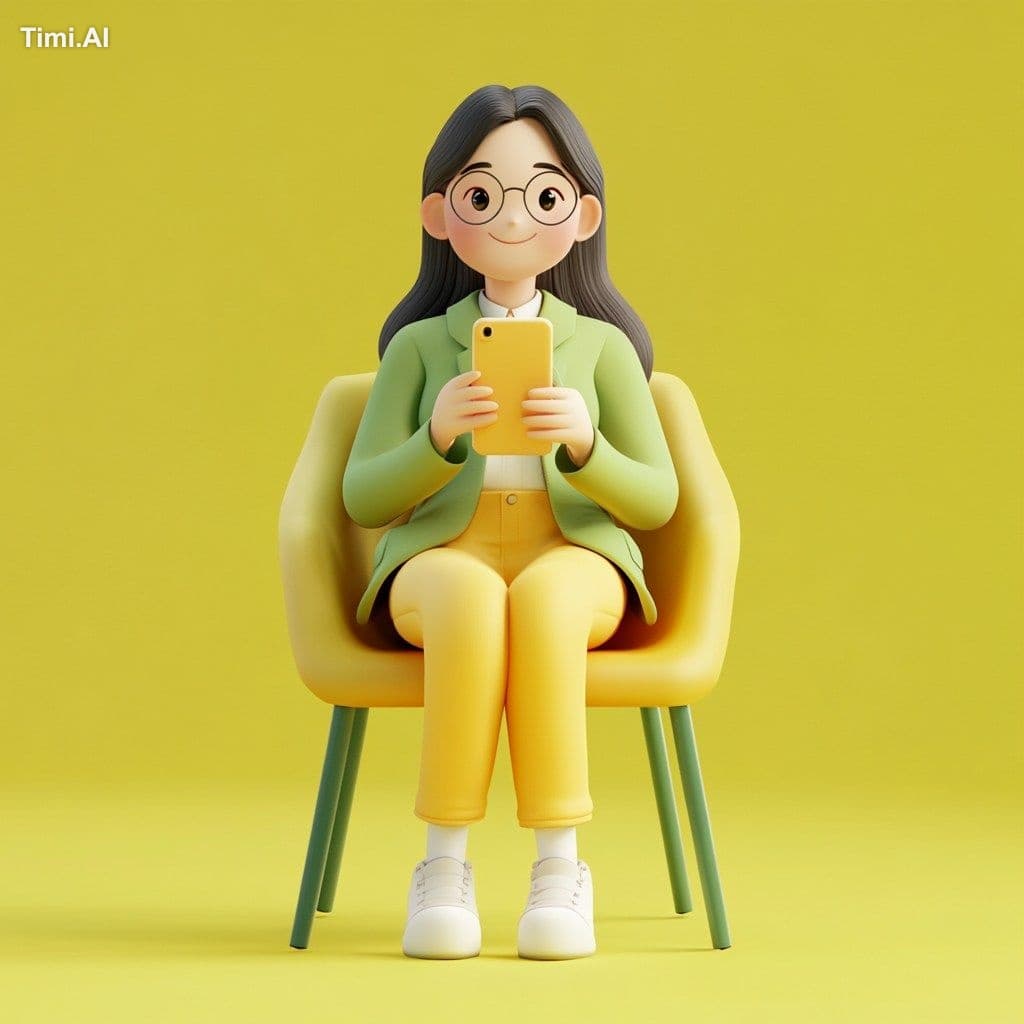 A playful 3D character illustration of a 25-year-old Asian w