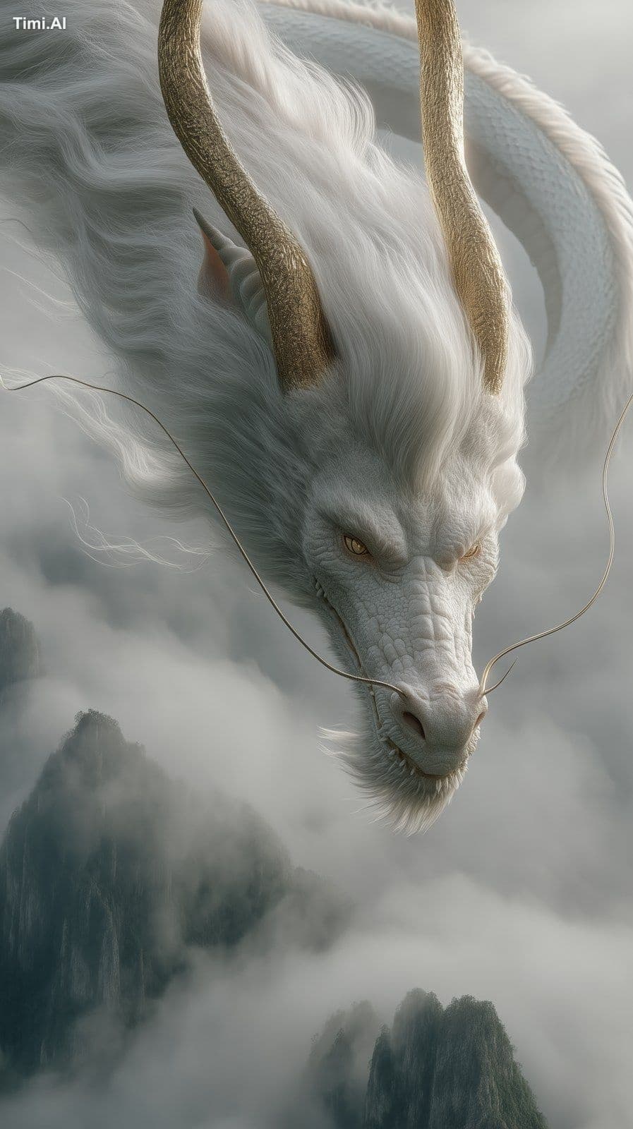 A 5000-year-old Eastern white dragon of colossal scale soari