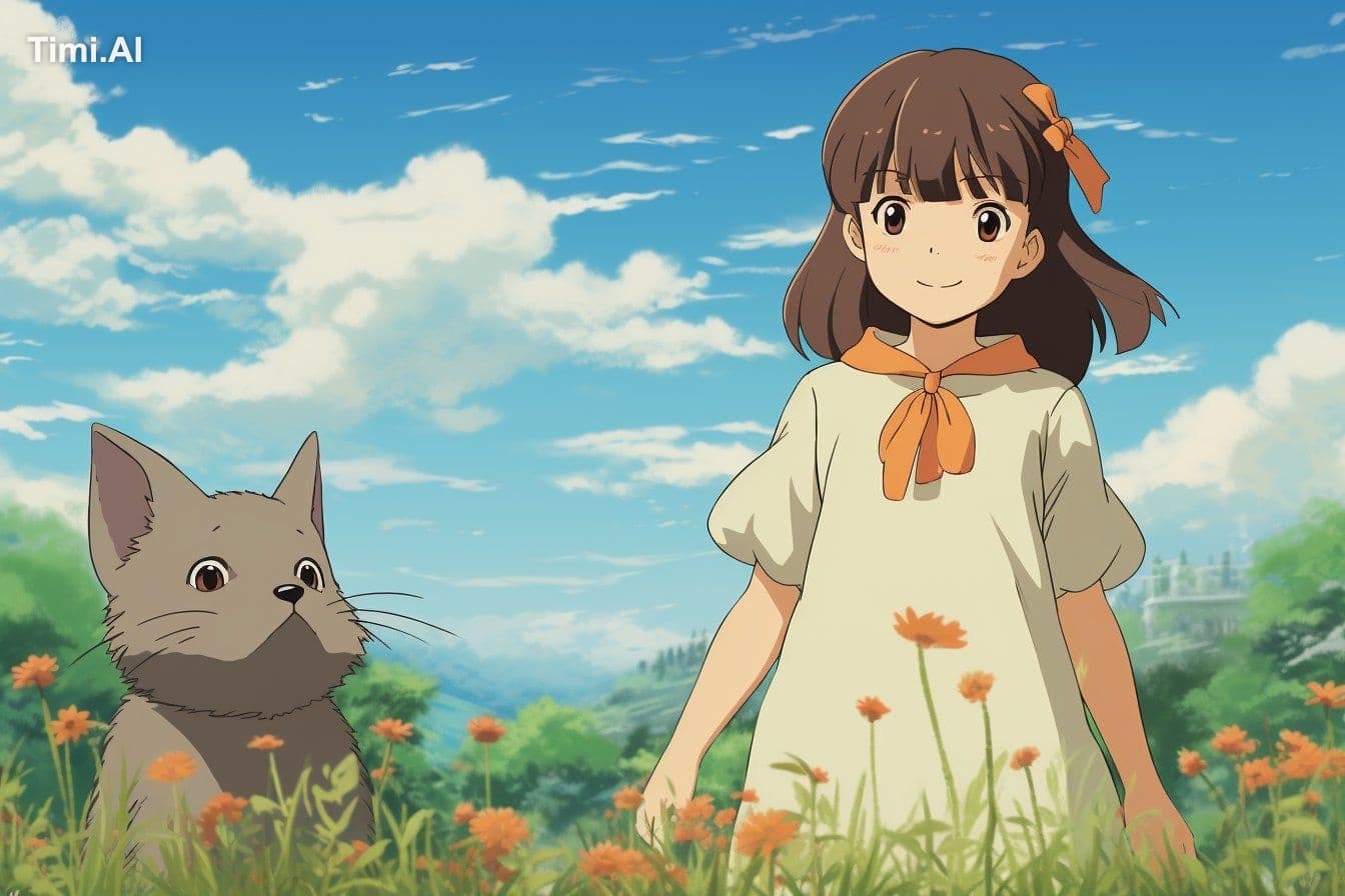 Retro ghibli scene, minimal shading, bold, lined, 2d, flat,