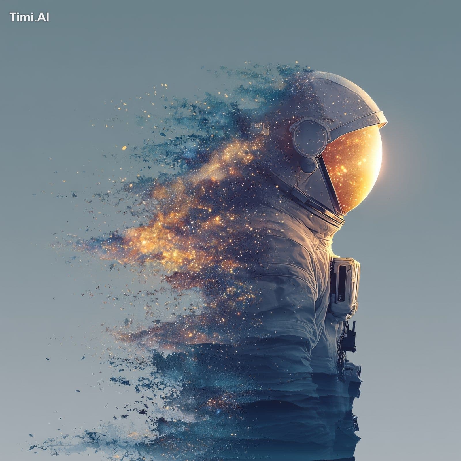Abstract illustration of astronaut dissolving into stars and