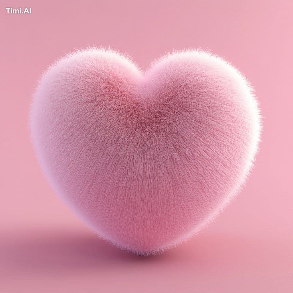 3d fluffy icon, A heart, felt material, solid-color backgrou