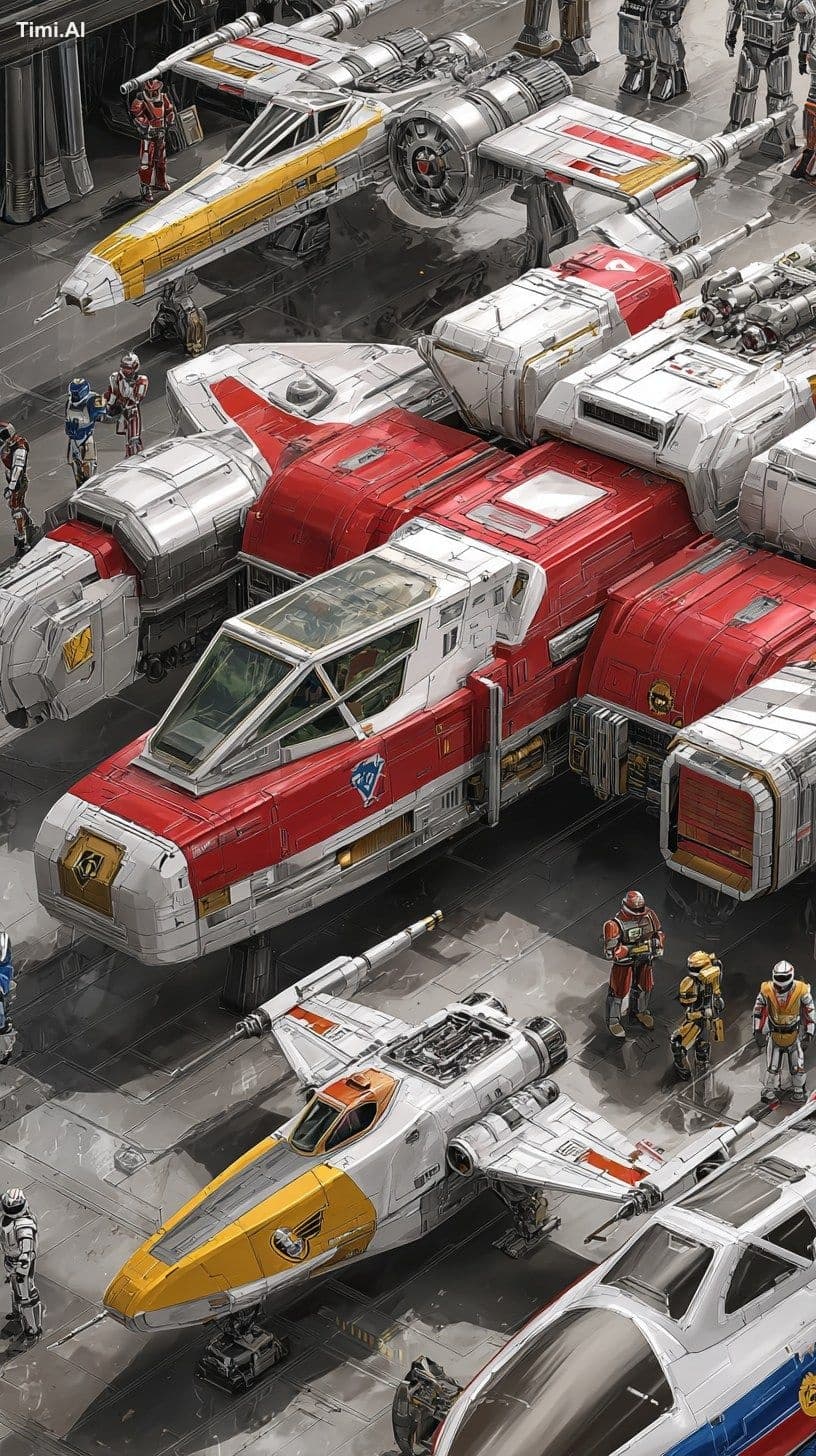 star wars power rangers mash up. millennium falcon, X-wing,