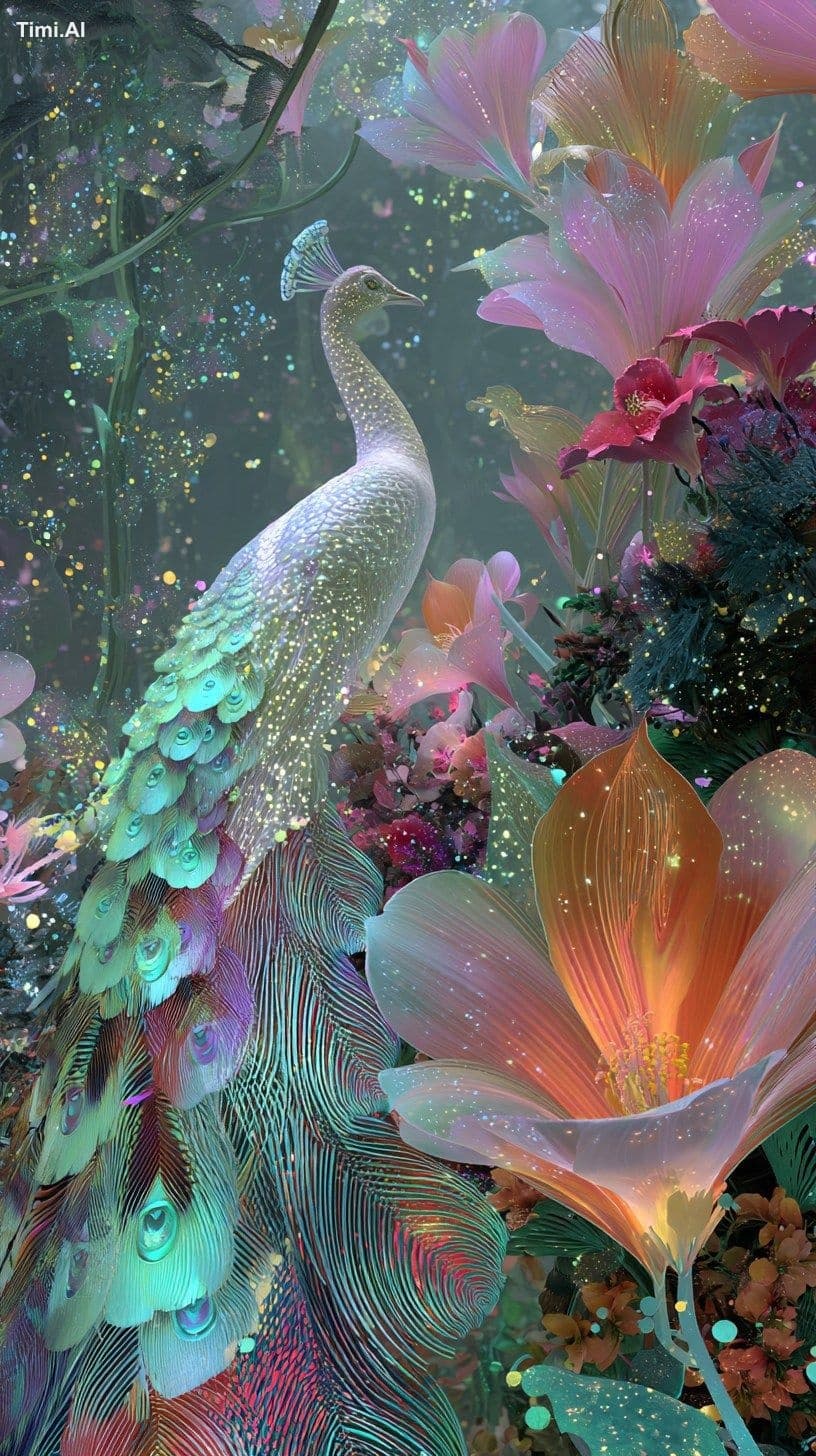 Alternative peacock display made of white, red, blue, turquo