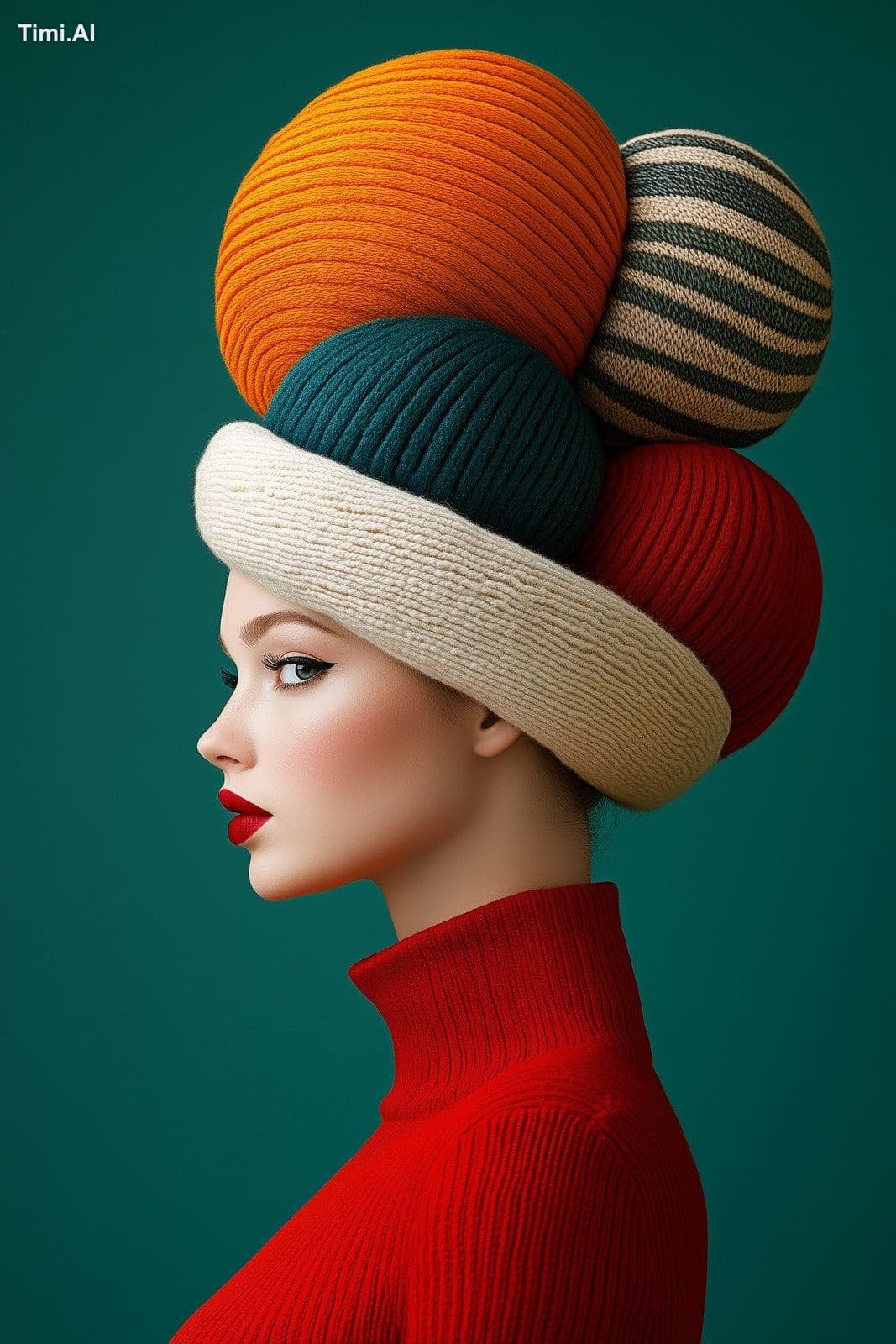 A woman with a giant, colorful pompadour which resembles the