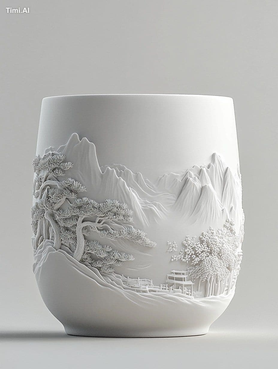 Ceramic cup with relief decoration of a Chinese landscape, p