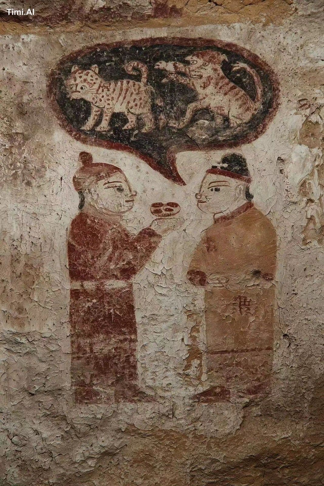 Ancient wall painting, dream trade ritual scene, one figure