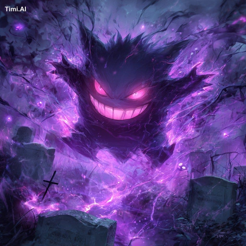 dark, highly detailed digital painting of Gengar, menacing g