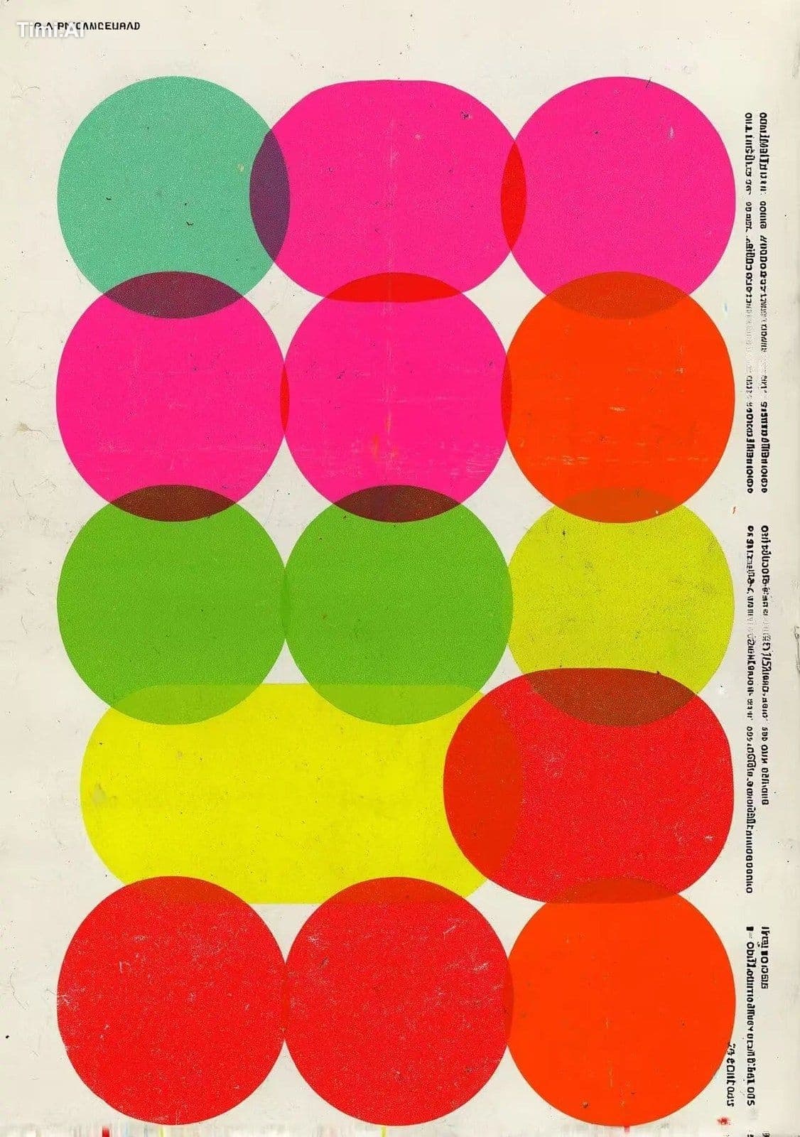 a retro-futuristic abstract art poster featuring rows of glo