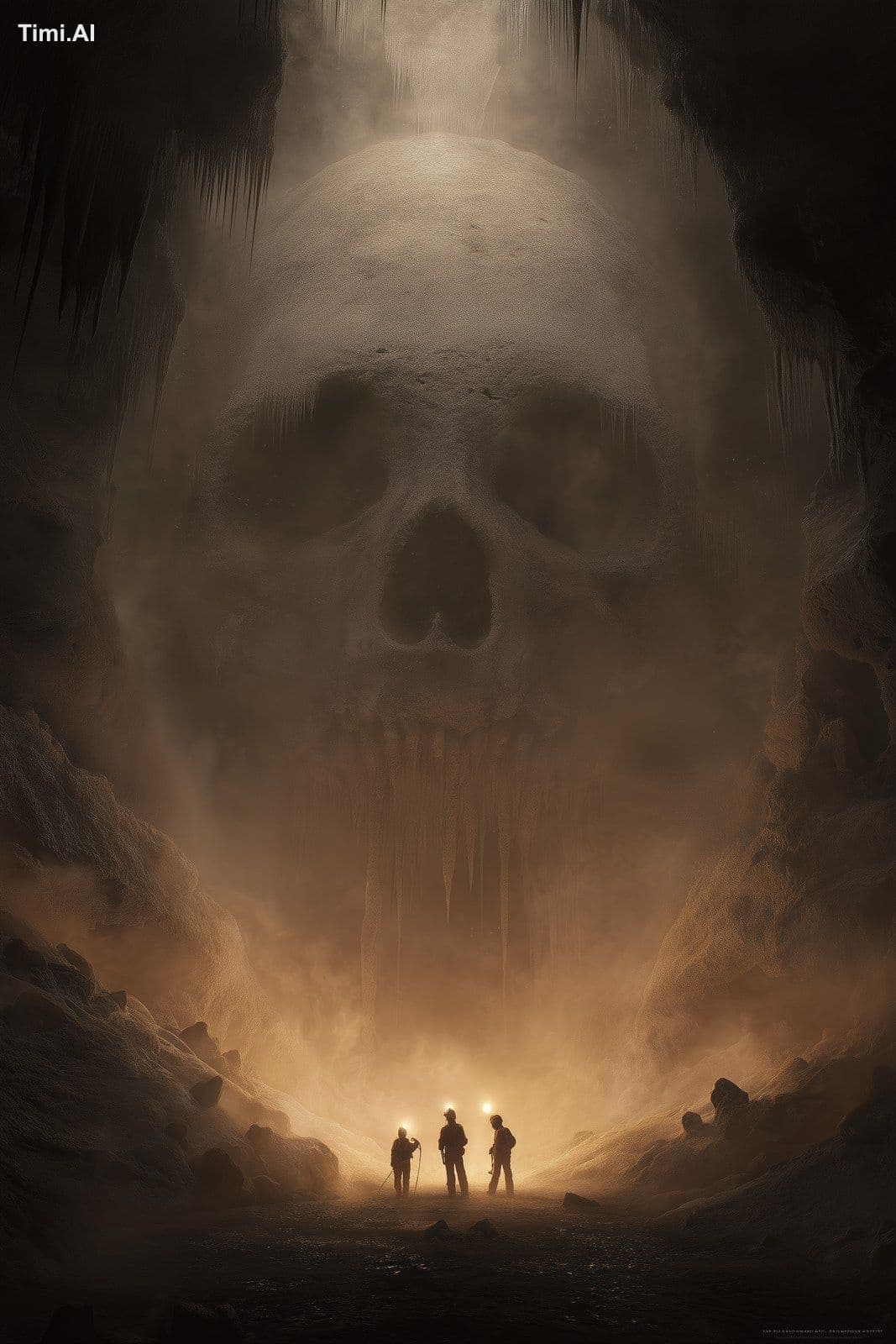 Poster art for a 80s horror movie where a toothy cave dwelli