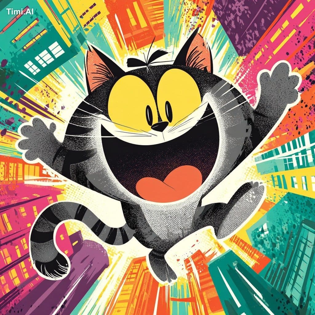 Create a colorful cartoon caricature of a American Shorthair
