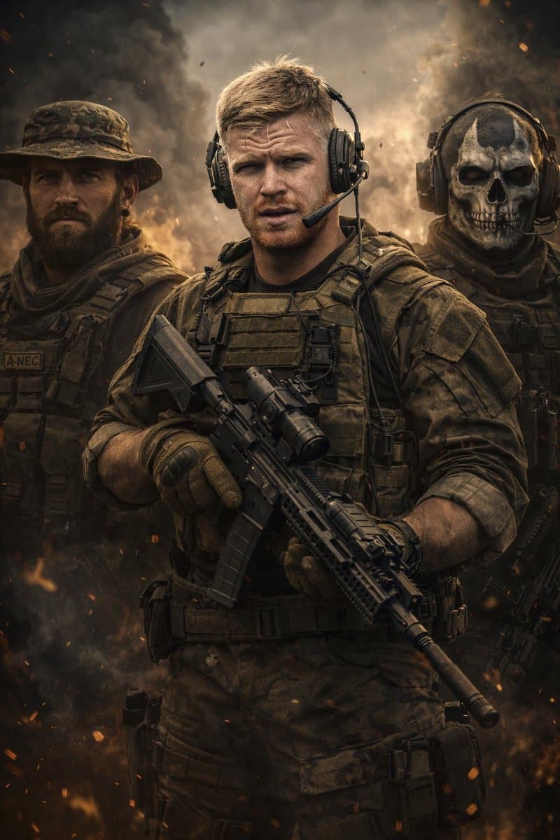 A hyper-realistic, cinematic 9:16 portrait of a modern milit