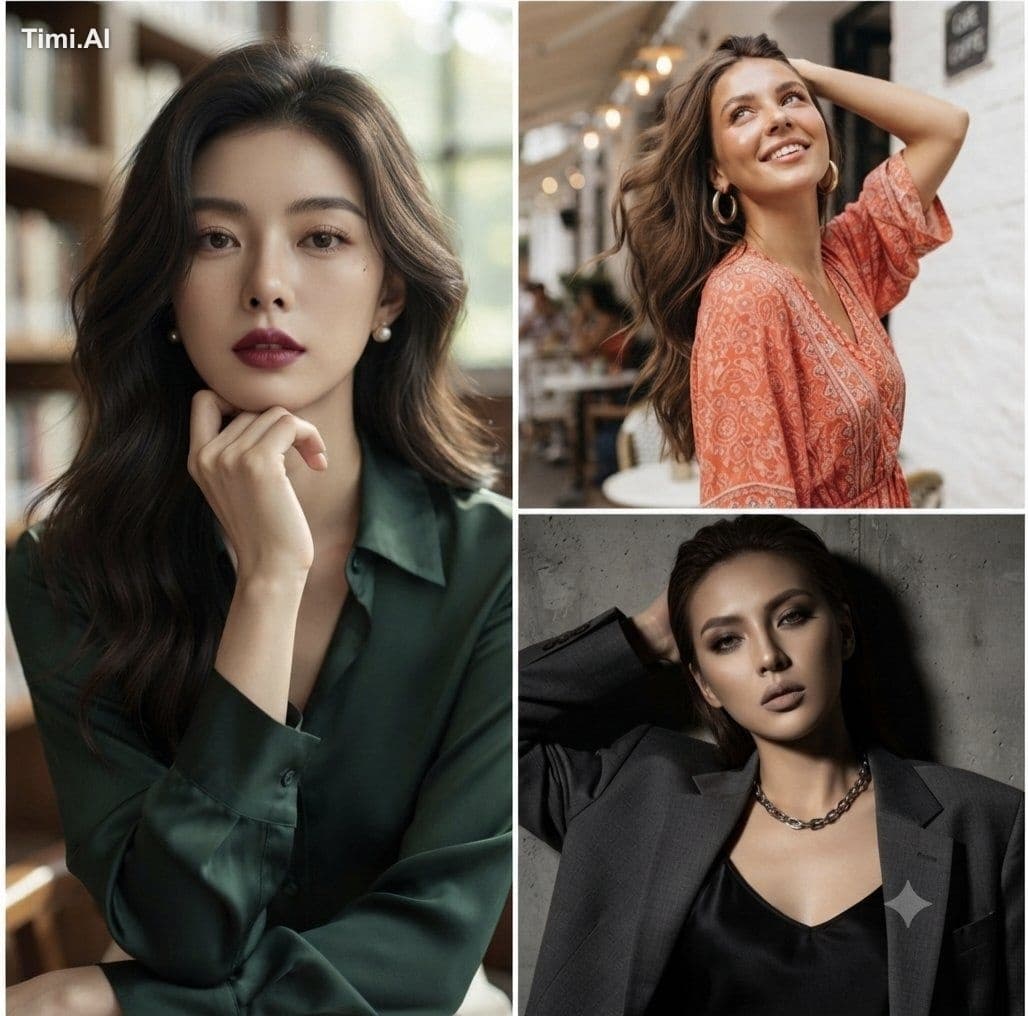 A high-quality, professional fashion collage featuring three