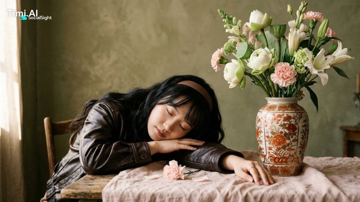 A cinematic fine art studio portrait of a young East Asian w