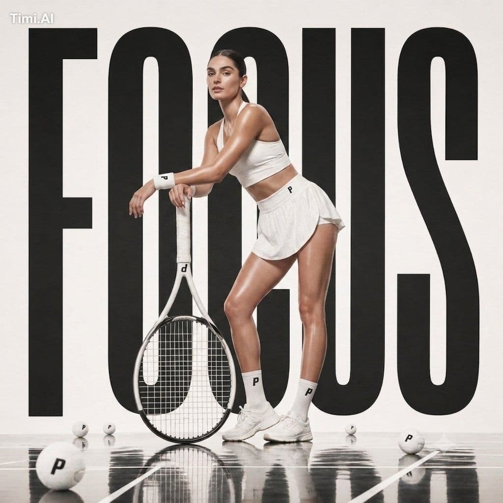A clean high-fashion sports editorial featuring a confident