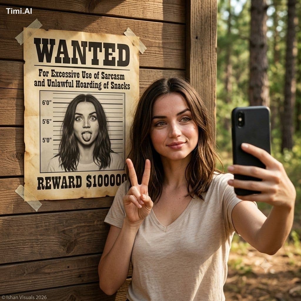 A photo of a woman taking a selfie in front of a wooden wall