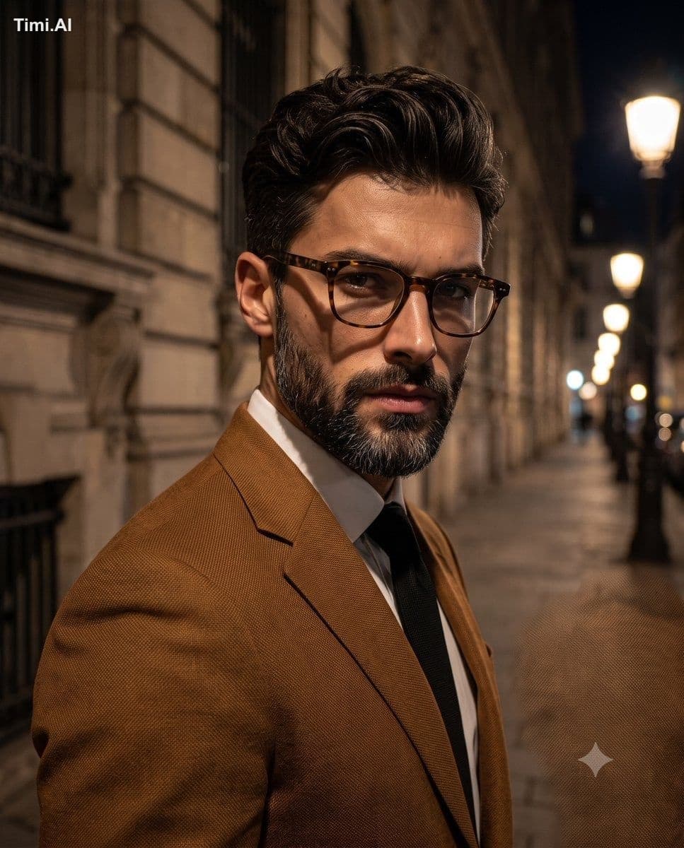 A striking middle-aged man with an intense, direct gaze look