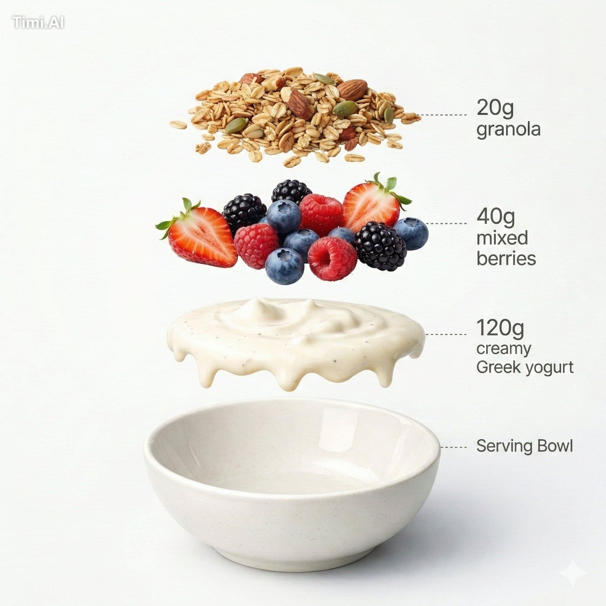 Ultra-realistic food infographic photography of an exploded