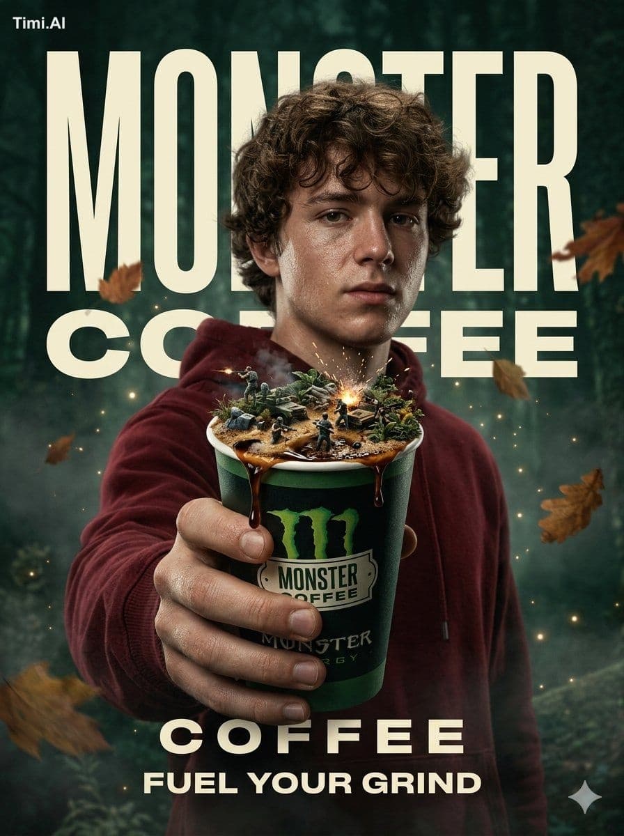 Ultra-realistic cinematic coffee advertisement poster for mo