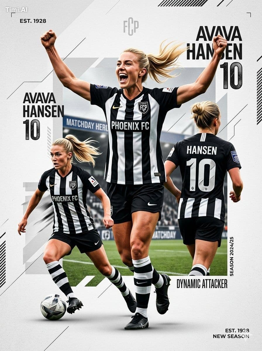 A professional sports graphic design poster featuring a blon