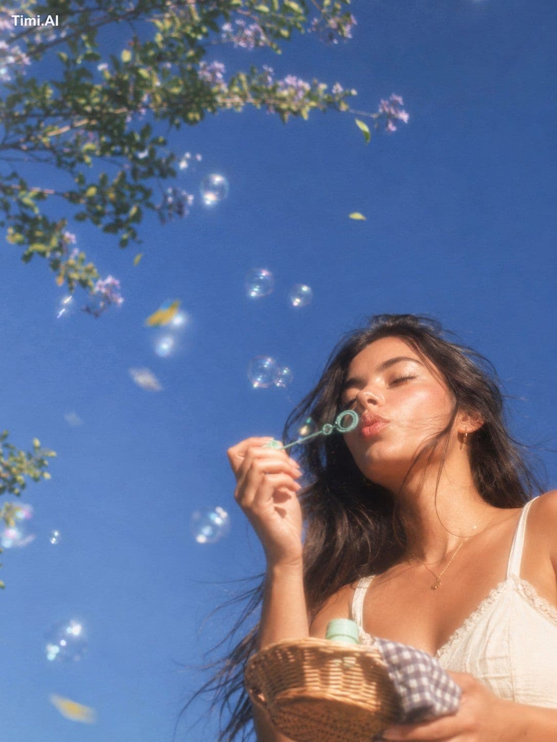 A dreamy, ultra-photorealistic springtime lifestyle portrait