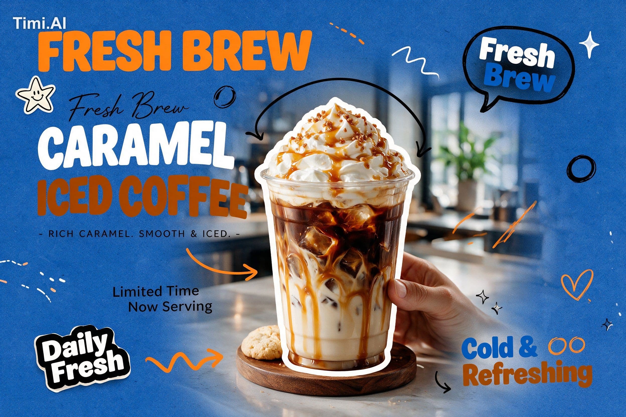 Create a trendy 3:2 square promotional poster for “[PRODUCT