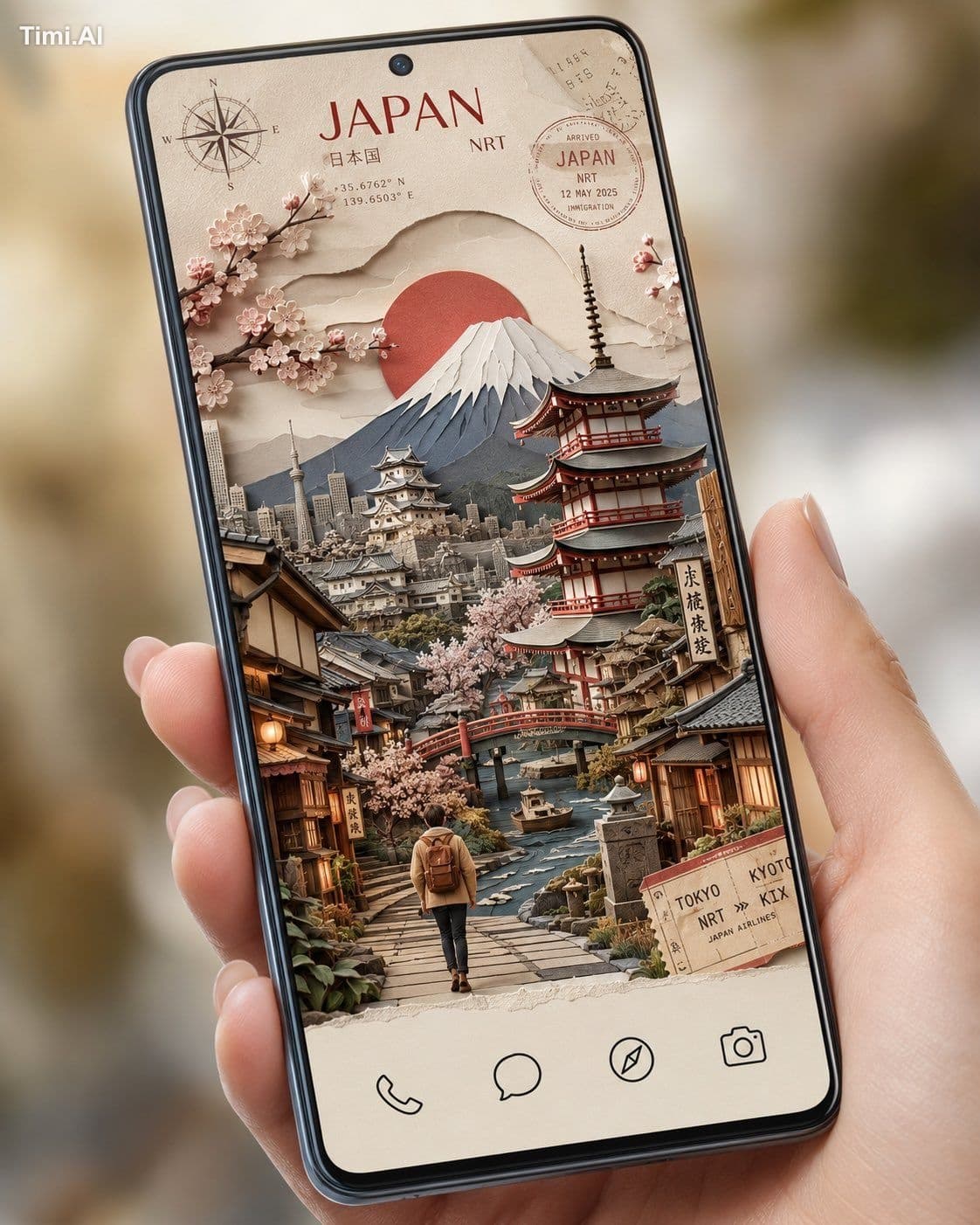 Create a premium smartphone homescreen wallpaper in the styl